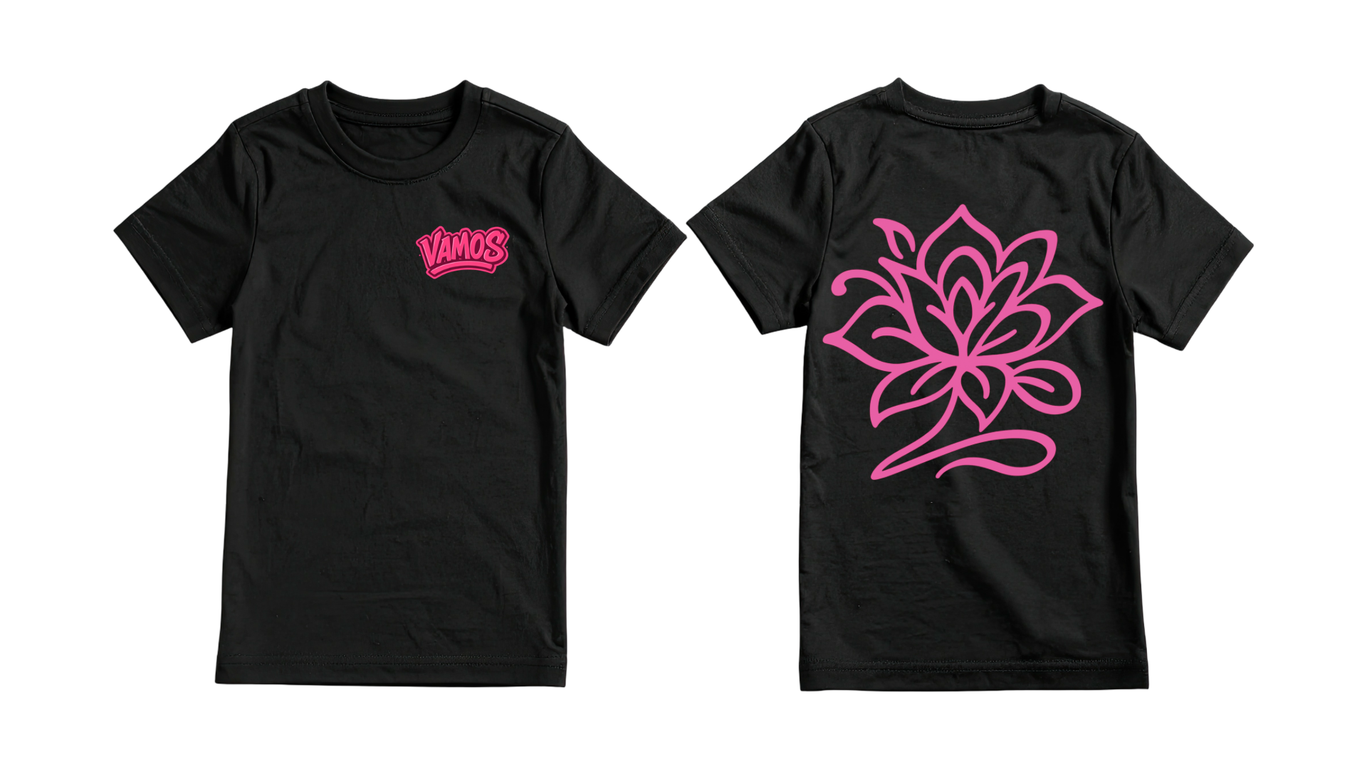 Black Short Sleeve- Pink Rose Backprint
