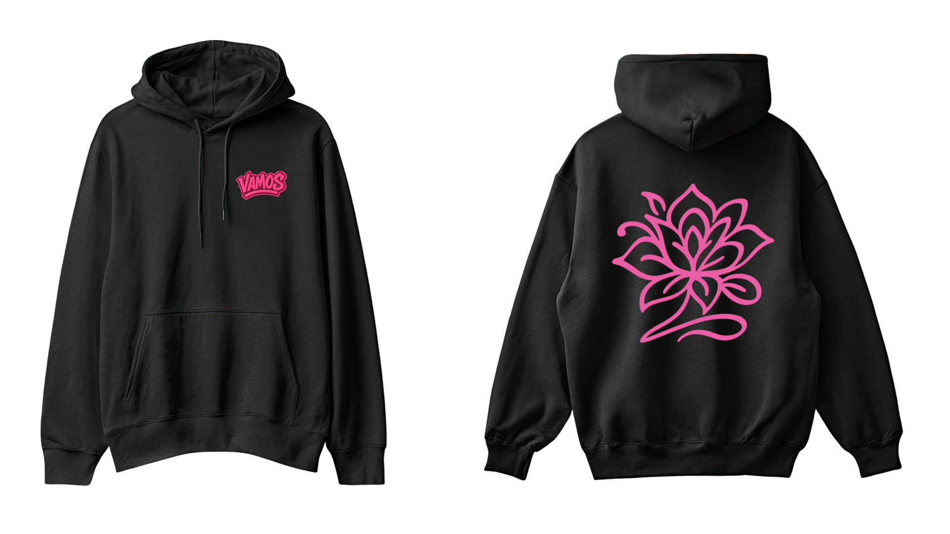 Black Hoodie- Pink Rose Backprint